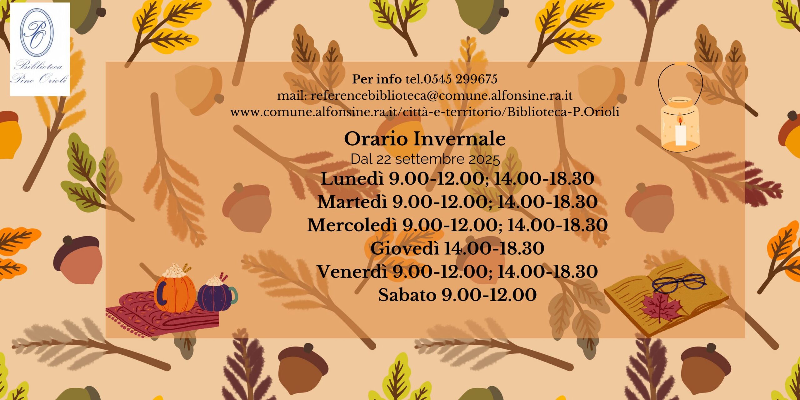 10 NOVEMBRE – La Biblioteca Comunale “Pino Orioli”  orari e informazioni
