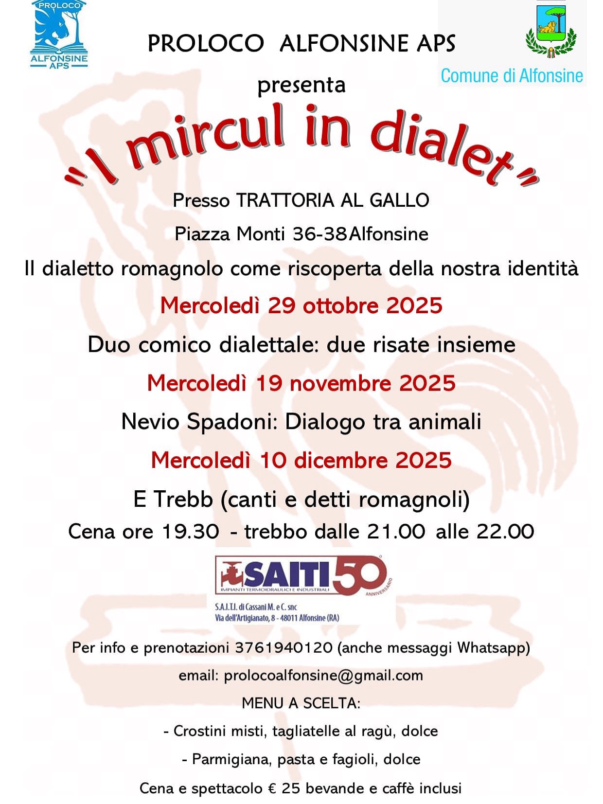 10 DICEMBRE – CANTI IN DIALETTO E CENA Proseguono “I MIRCUL IN DIALET ” Al GALLO