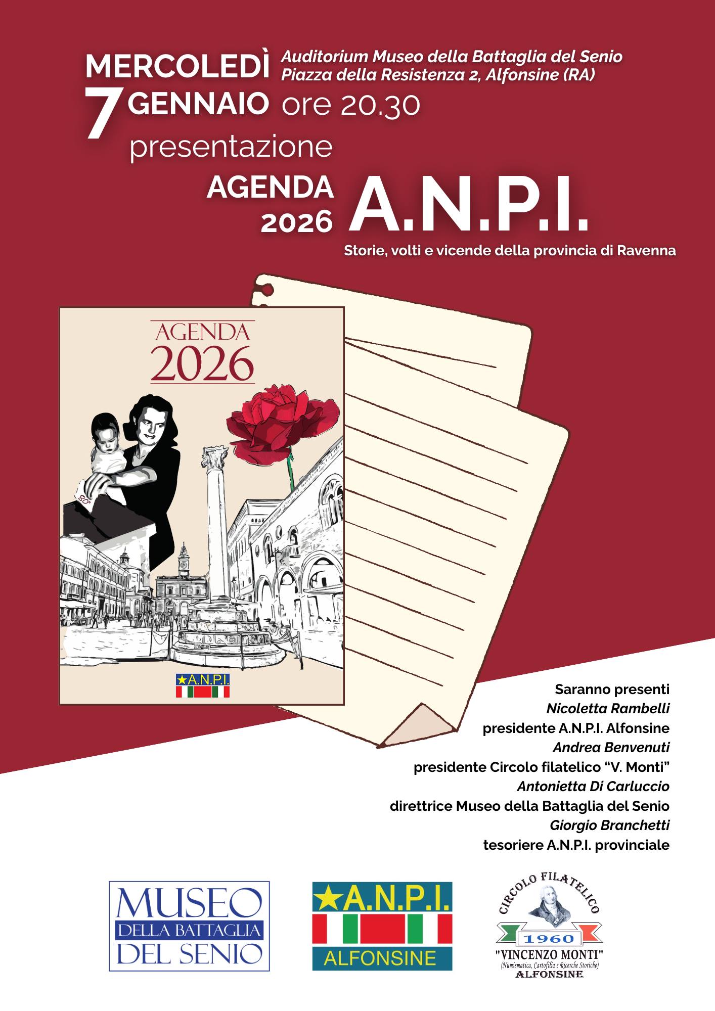 7 GENNAIO 2026 – INCONTRI – Al Museo del Senio Presentazione Agenda A.N.P.I. 2026 – Storie e volti della Provincia di Ravenna