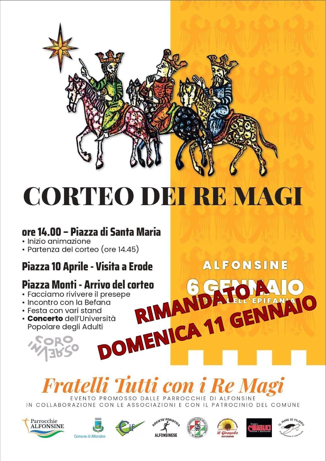 11 GENNAIO 2026 – Confermato oggi il CORTE0 DEI RE MAGI con partenza ore 14 dalla Chiesa di S.MARIA