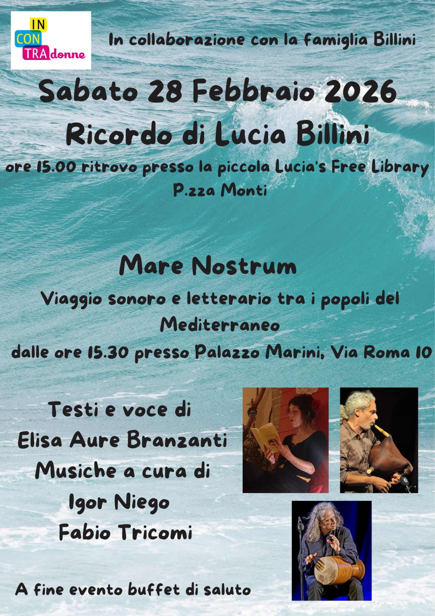 28 FEBBRAIO 2026 – Alfonsine ricorda LUCIA BELLINI con un viaggio sonoro e letterario “MARE NOSTRUM” a Palazzo Marini