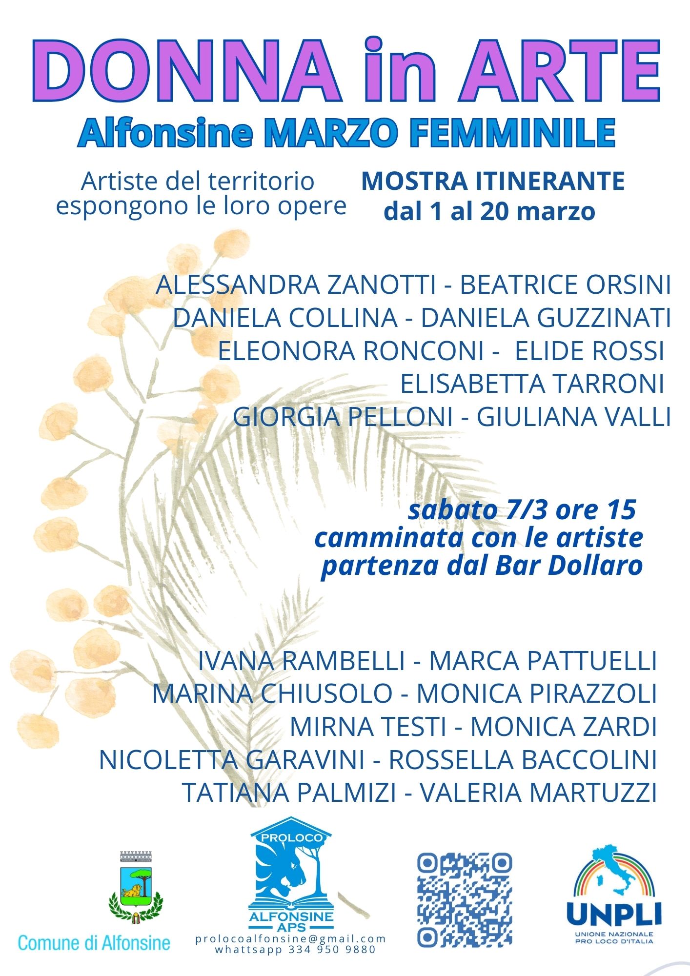 1 MARZO 2026 – Mostra Itinerante “DONNE IN ARTE” nelle attivita’ commerciali del territorio
