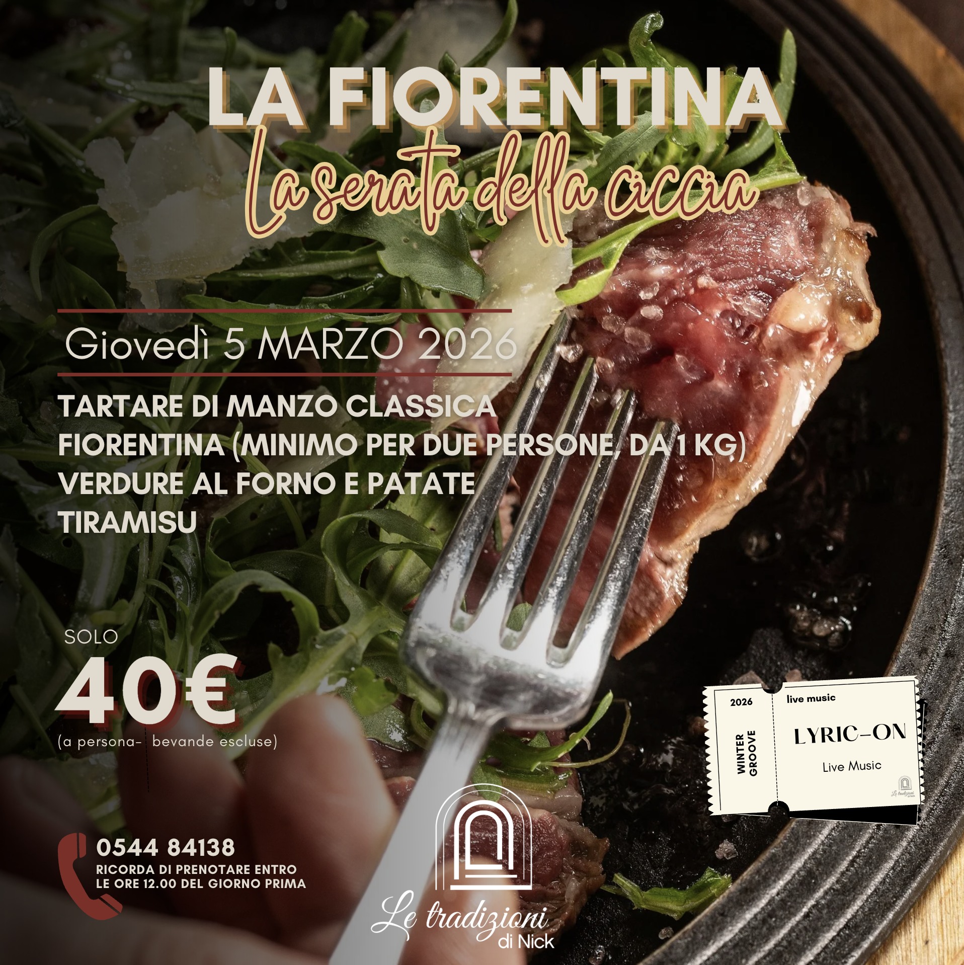 5 MARZO 2026 – CENA E MUSICA Alle Tradizioni di Nick SERATA DELLA CICCIA – FIORENTINA