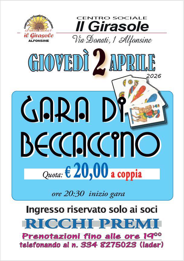 2 APRILE 2026 – Al Centro Sociale Il Girasole gara di Beccaccino