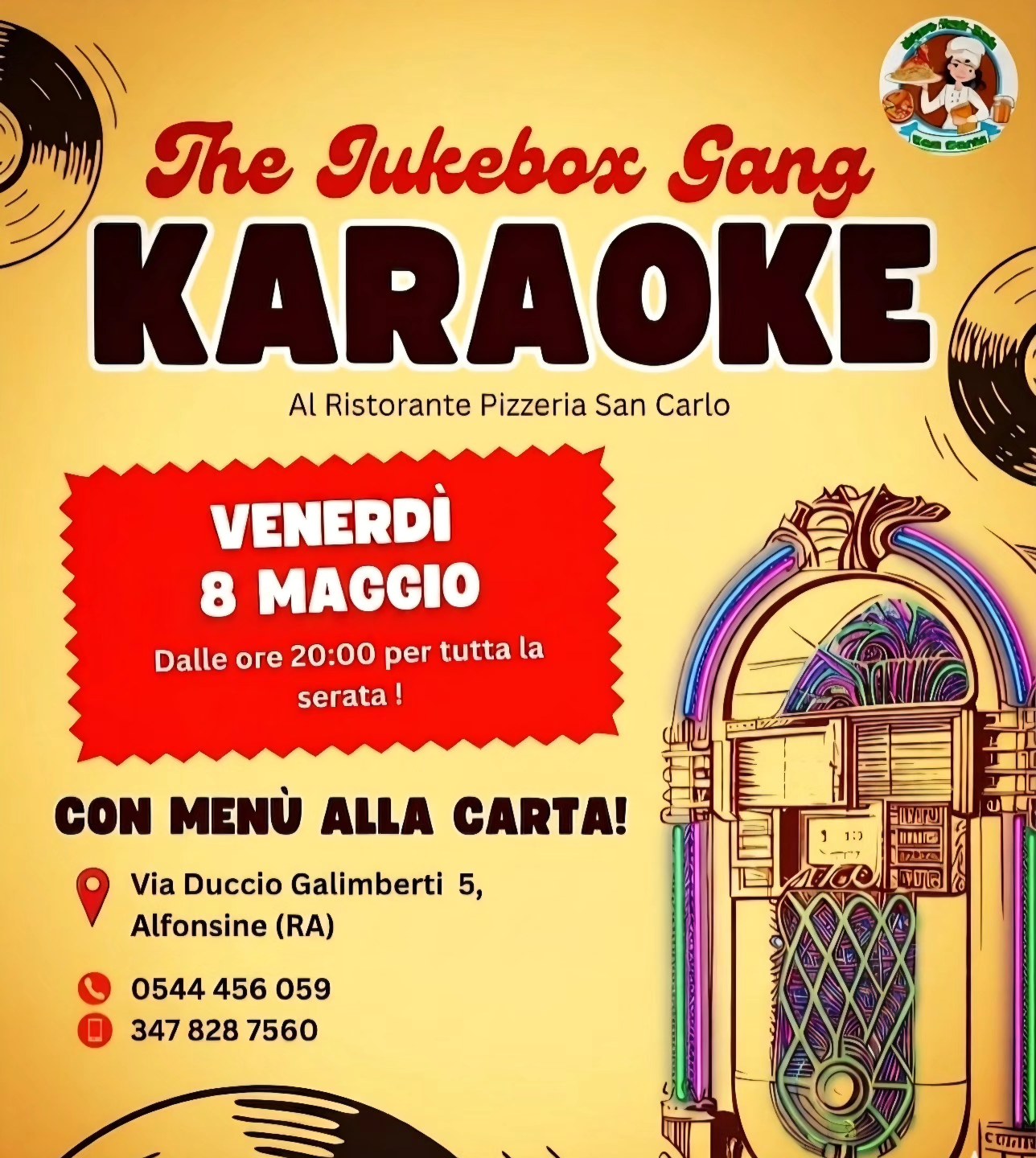 8 MAGGIO 2026 – MUSICA E CENA al Ristorante San Carlo con i THE JUKEBOX GANG