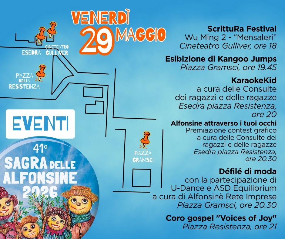 29 MAGGIO 2026 – Programma del Giorno SAGRA DELLE ALFONSINE