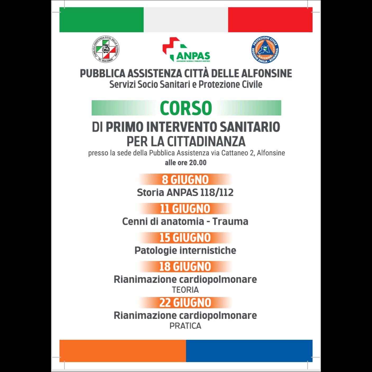 8 GIUGNO 2026 – Parte il Corso di Primo intervento sanitario per la Cittadinanza