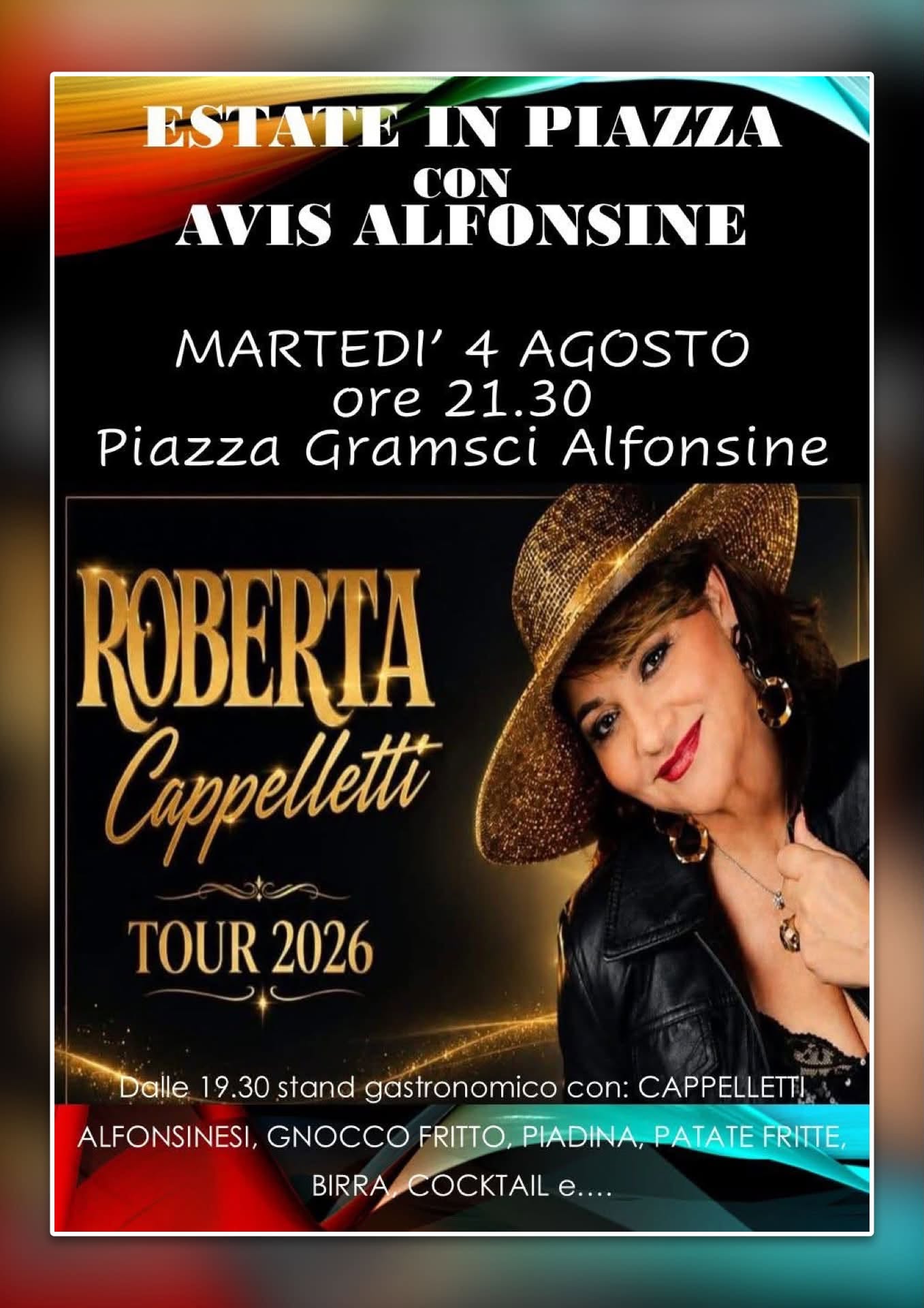 4 AGOSTO 2026 – CONCERTO – In Piazza Gramsci Festa dell’AVIS con Roberta Cappelletti e la sua Orchestra