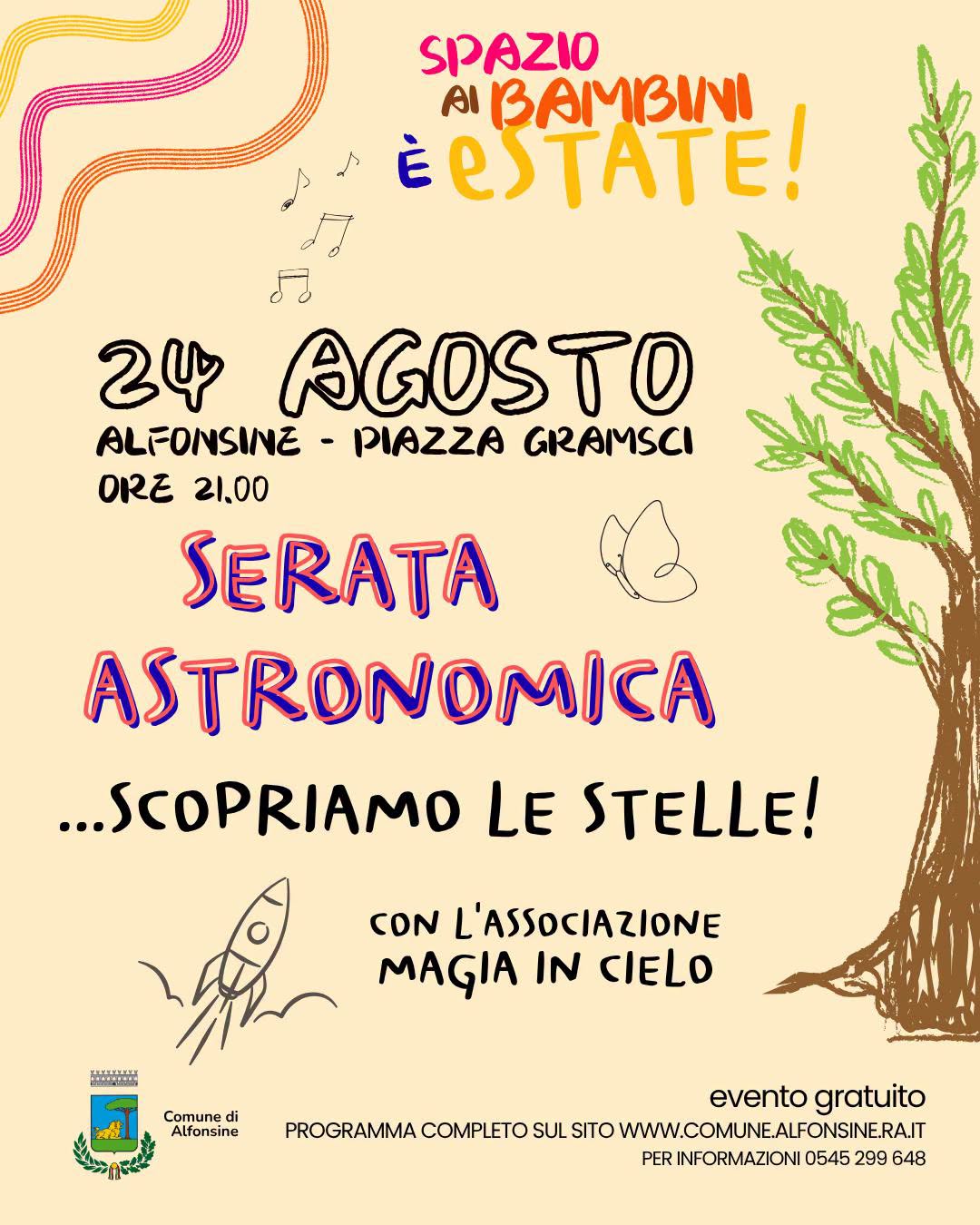 24 AGOSTO 2026 – EVENTO – SPAZIO AI BAMBINI. È ESTATE SERATA ASTRONOMICA in Piazza Gramsci