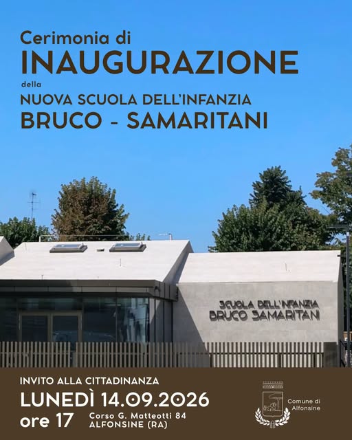 14 SETTEMBRE 2026 – EVENTO – Cerimonia di inaugurazione della nuova Scuola dell’Infanzia «Bruco-Samaritani»