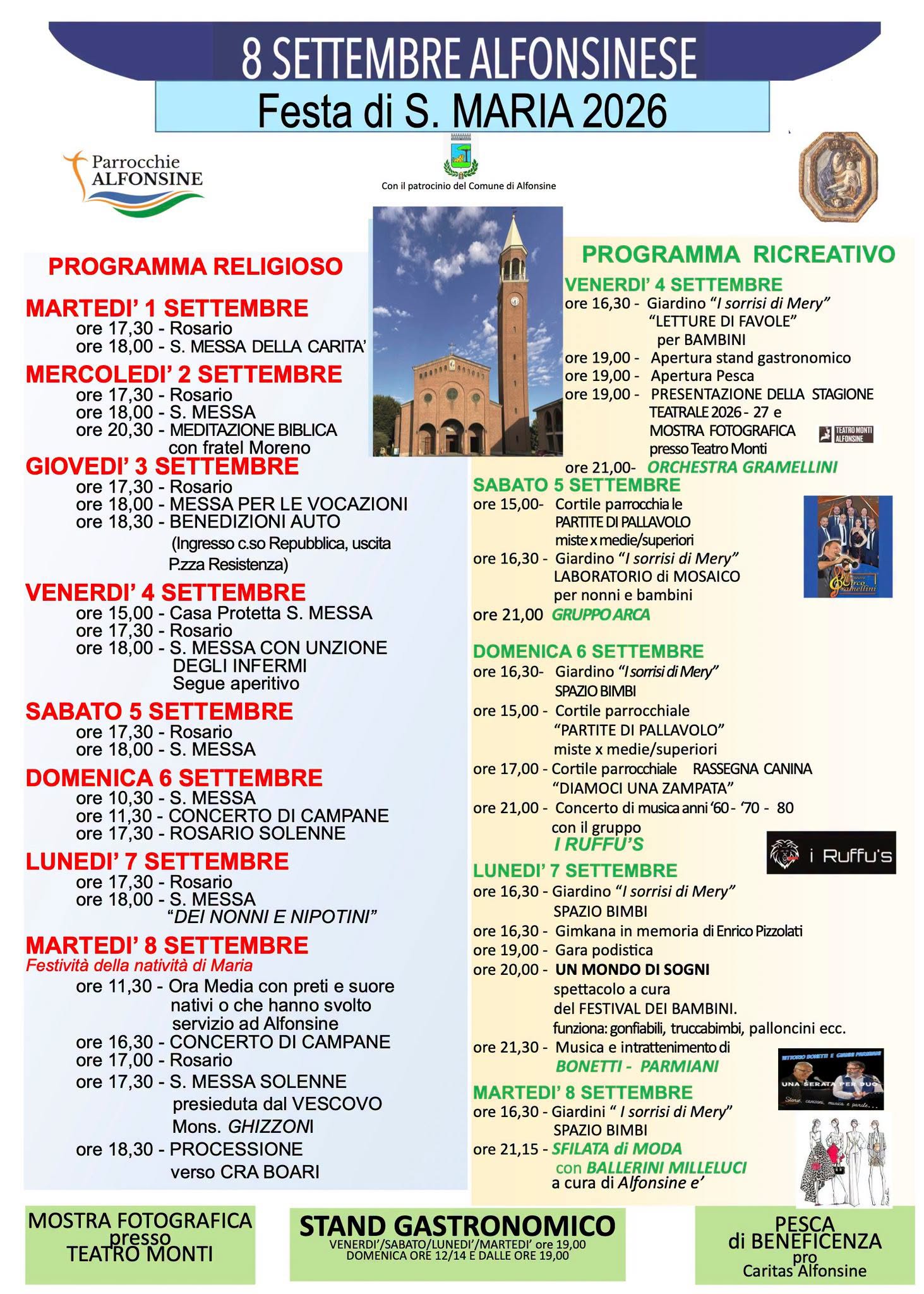 4 SETTEMBRE 2026 – EVENTO – Inizia la Festa di Santa Maria Programma Odierno