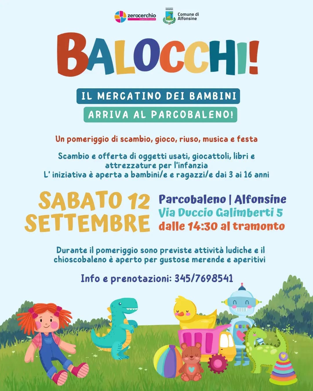 12 SETTEMBRE 2026 – EVENTO Al Parcobaleno BALOCCHI il Mercatino dei Bambini