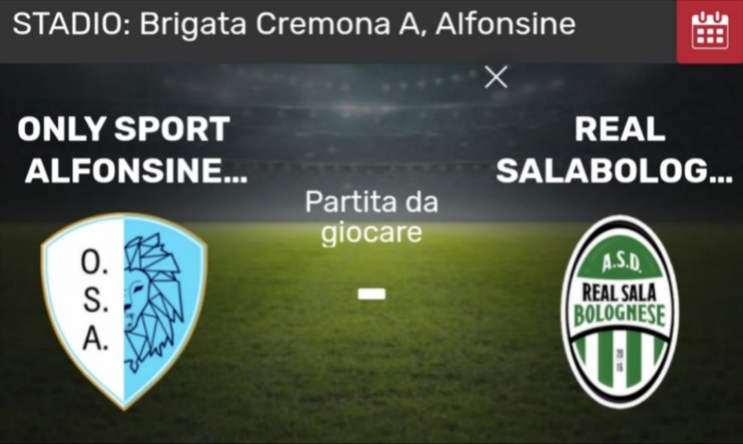 13 SETTEMBRE 2026 – SPORT – 1 Giornata di Campionato al Brigata cremona ONLY SPORT ALFONSINE-REAL SALA BOLOGNESE
